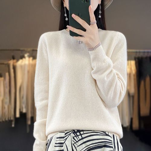 Pull En Laine Mérinos Pure Pour Femme,Pull À Col Rond,Pull Sans Couture,Vêtements Chauds En Cachemire Y,Mode Automne Et Hiver,