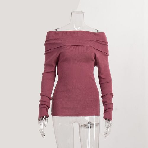 T-Shirt Manches Longues Pour Femmes,Sexy,Hors De L'initiative,Pulls Commandés,Slim,Nervure En Y,Printemps 2024