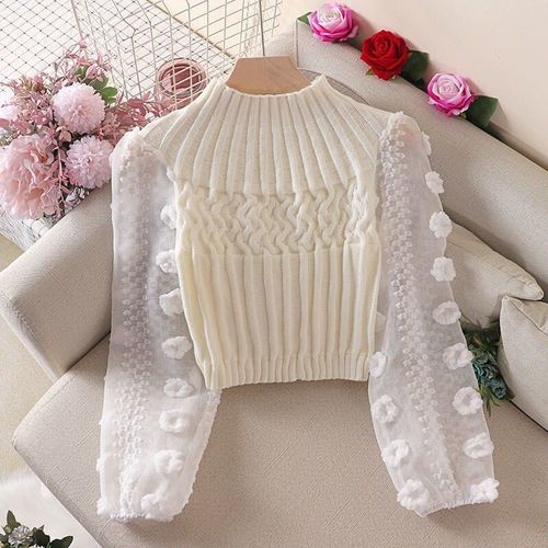 Pull Moulant À Manches Bouffantes Pour Femmes,Coutures En Maille,Col Rond,Mince,Pull Chaud En Y