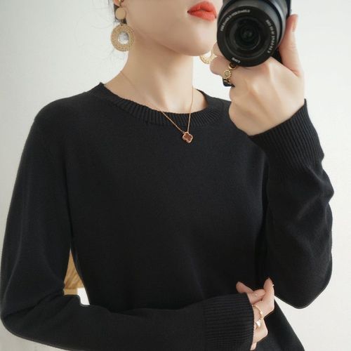 Pull À Col Rond En Coton Respirant Pour Femme,Pull Polyvalent,Haut À Manches Longues,Tempérament,Haute Qualité,