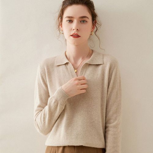 Winvynee-Pull En Cachemire Et Laine Mérinos Pour Femme,Col Polo,Pull En Tricot Monochrome,Pulls Décontractés,Automne,Aspring4004