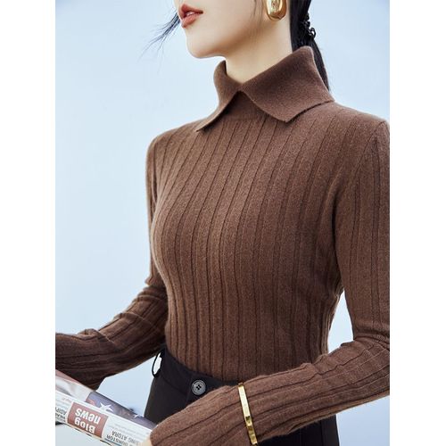 Pull Slim Fit À Manches Longues Pour Femmes,Col Polo,Pulls Doux Et Chauds,Automne,Hiver,