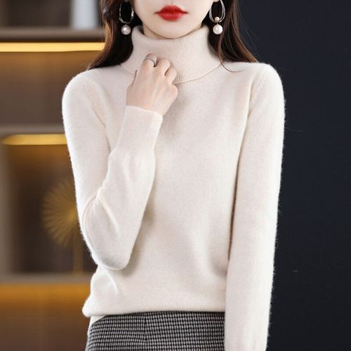 Pull À Col Roulé En Laine Mérinos Pour Femme,Pull En Cachemire,Pulls À Manches Longues,Vêtements Chauds,Automne,Hiver,