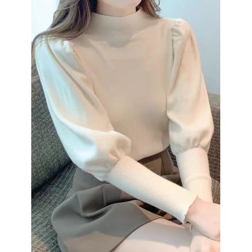 Pull À Col Roulé Pour Femme,Coupe Couvertes,Pulls Basiques,Mode Coréenne,Tricot,Manches Bouffantes En Y,Pulls Commandés,Automne,Hiver