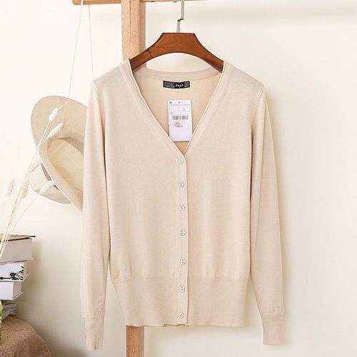 Manteau De Printemps Et D'automne Pour Femmes,Cardigan À Manches Longues,Col En V,Document Solide,Chandails Naturels,