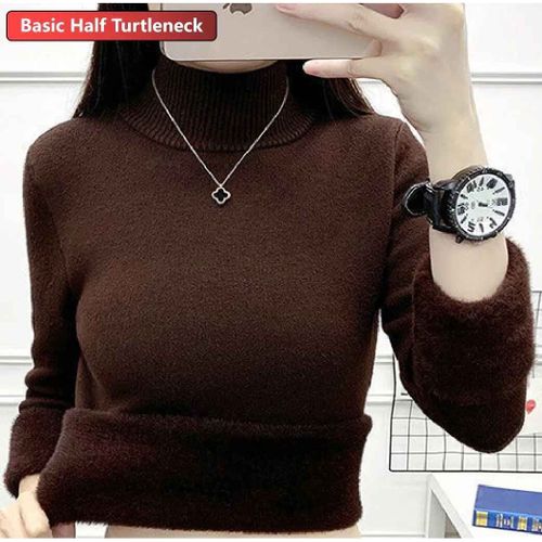 Pull Slim À Col Roulé Pour Femme,Pull En Tricot Épais,Tricots Doublés De Velours En Peluche,Pull Chaud,Hiver,Y-Casual