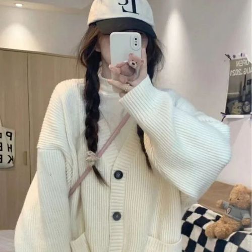 Cardigan En Tricot De Style Preppy Pour Femmes,Coupe Adt,Pulls À Col En V,Document Solide Polyvalent,Version Coréenne,2024