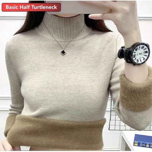 Pull Slim À Col Roulé Pour Femme,Pull En Tricot Épais,Tricots Doublés De Velours En Peluche,Pull Chaud,Hiver,Y-Casual