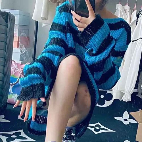 Pull Gothique Punk Rayé Pour Femme,Cool,Amissié,Troué,Harajuku,Esthétique,