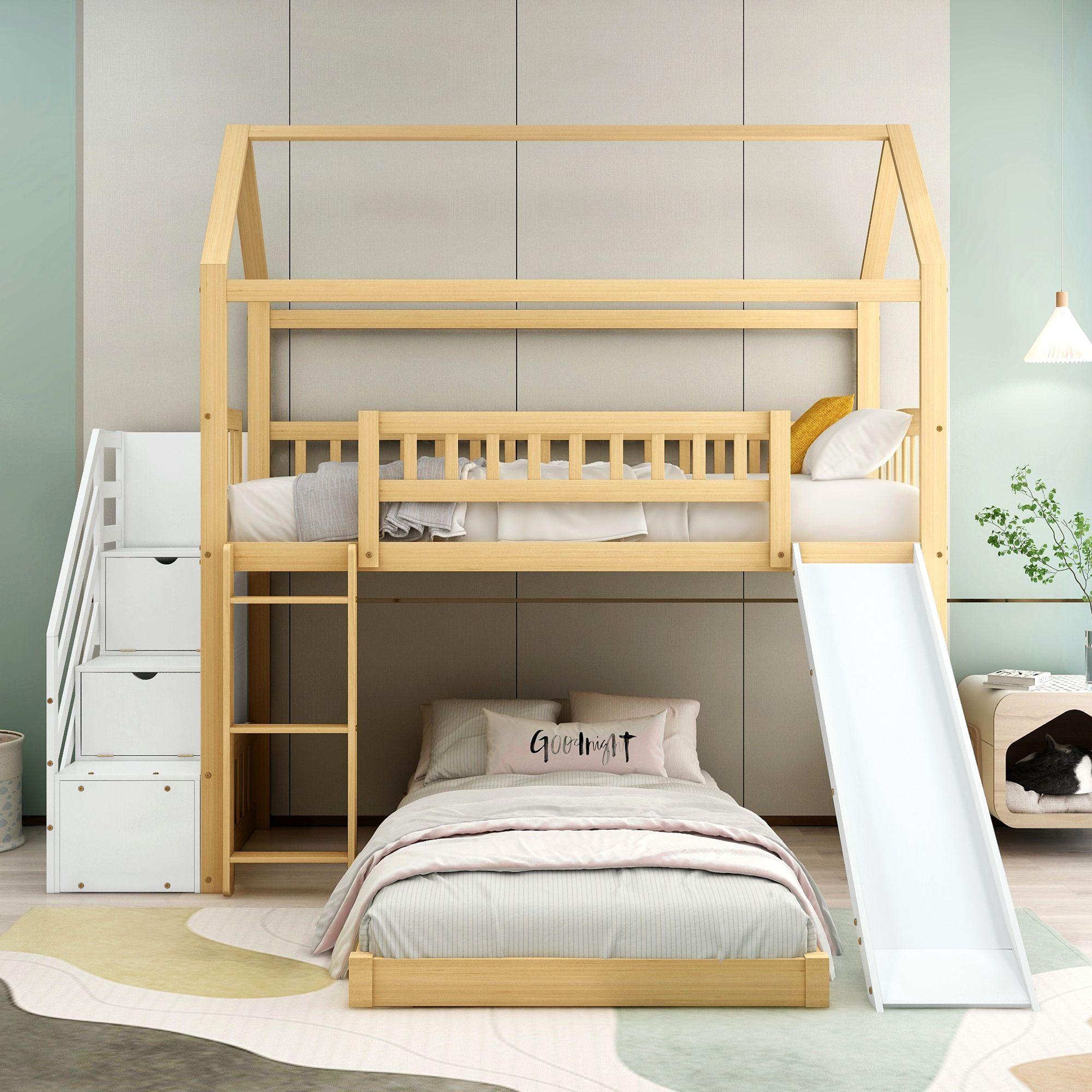 Cadre de lit triple simple avec échelle Brun