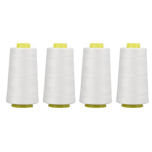 Lot de 4 fils pour surjeteuse en polyester blanc de qualité supérieure, robuste, durable, résistant à l'usure, fil blanc largement utilisé