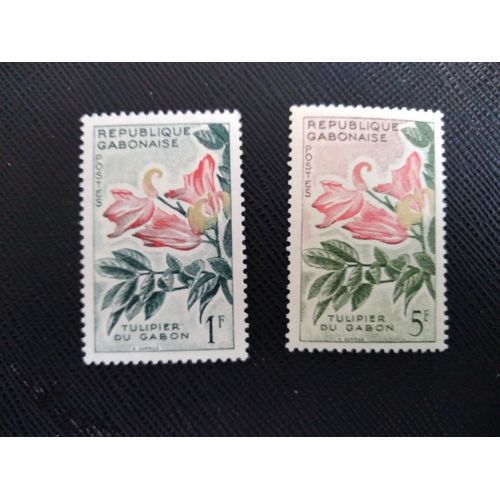 Timbre Gabon Yt 154 - 157 Tulipier D'afrique (Spathodea Campanulata) 1961 ( 091208 )