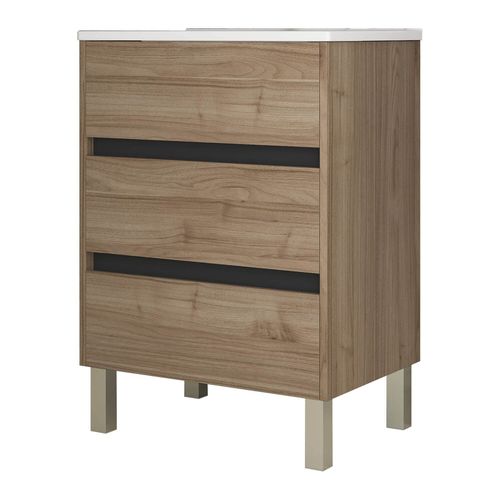 Meuble De Salle De Bain 60cm Stay Three Edge Bois Clair - Vasque En Céramique