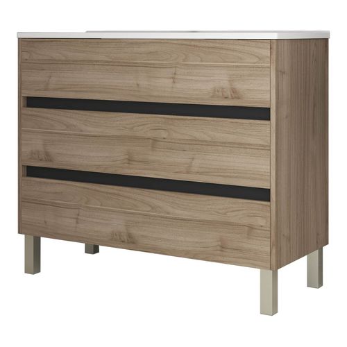 Meuble De Salle De Bain 100cm Stay Three Edge Bois Clair - Vasque En Céramique