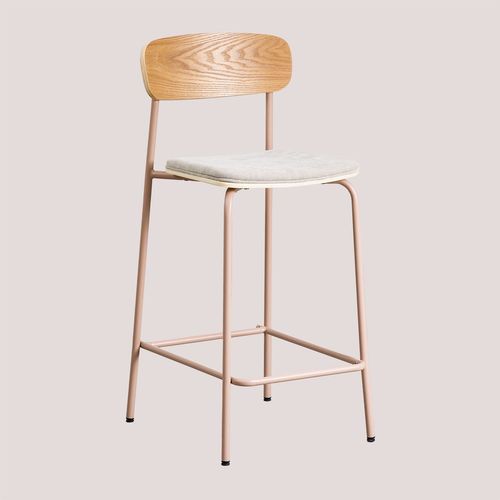 Pack De 2 Tabourets Hauts Empilables 65cm En Fer Et Bois Wilpier Rose Noisette