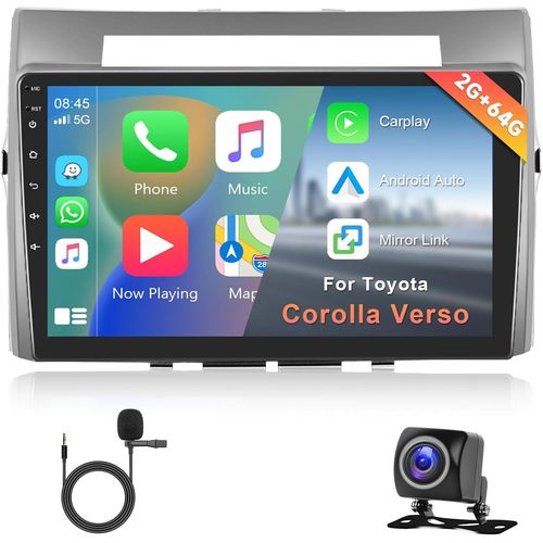 2Gb+64Gb Android Autoradio Pour Toyota Corolla Verso 2004-2009 Carplay Sans Fil Android Auto, cran Tactile De 9 Pouces, Gps, Wifi,Bluetooth, Fm/Rds, Mirror Link Radio 2 Din + Cam[YIN4185091]