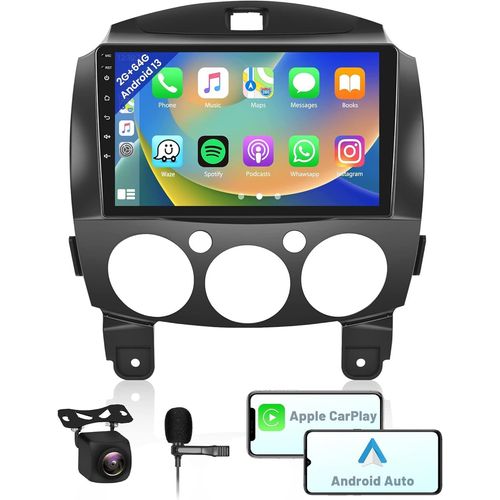 2GB+64GB Android Car Radio for Mazda 2 2007-2014 Bluetooth Car Radio with Carplay Android Auto Mirror Link 9 Inch Touch Screen Radio with GPS HiFi WiFi RDS USB SWC Mic