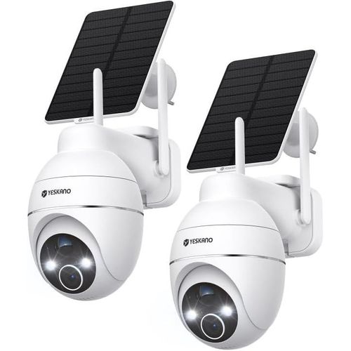 2k Camera Surveillance Wifi Exterieure Sans Fil, Panneau Solaire 360 Ptz Camra Exterieur Sans Fil Solaire Batterie 2,4 Ghz, Vision Nocturne Couleur, Dtection Pir, Audio Bidirectionnel -2pcs