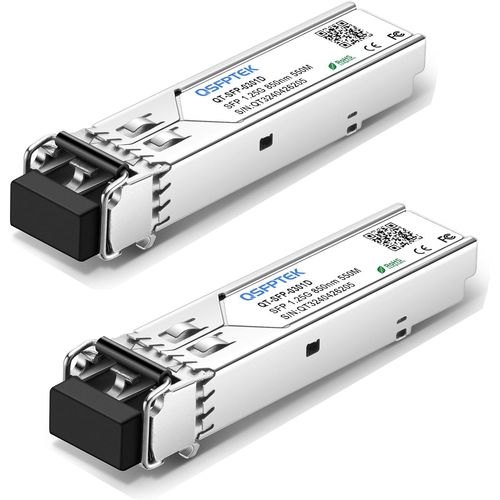 2Pack 1000Base-SX Transceiver Gigabit Multimode SFP to LC Module,MMF 850nm,550m,DOM,Mini-GBIC for Cisco GLC-SX-MMD,Meraki MA-SFP-1GB-SX,Mikrotik,Supermicro,Ubiquiti,Netgear