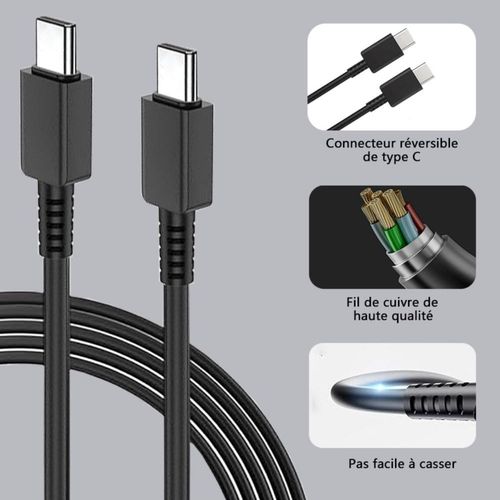 2Pack 25W Chargeur USB C avec 2 Cbles de 2M, Charge Rapide pour Samsung Galaxy S25/S24/S23/S22/S21 Ultra/S21+/S20/Note20/S10/S9, iPhone 16 Pro Max/15 Plus/iPad Pro, Adaptateur Secteur