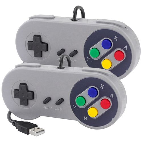 2pc Gris - Manette De Jeu Rtro Usb, 2 Pices, Contrleur Filaire, Joystick, Pour Linux, Snes, Pc Nespi, Retropie, Windows, Raspberry Pi 4b 3b + 3b