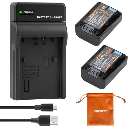 2Pcs 7.2V Batterie NP-FV50 + LCD Chargeur USB pour Sony NP-FV30 NP-FV40 FV70 FV100 Batteries ; HDR-CX150E HDR-CX170 HDR-SR68 DCR-SR20E HDR-CX190 HDR-CX130