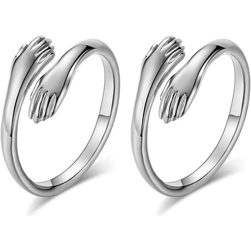 2pcs Bague Ouverte En Argent Avec Mains Serres - Rglable Vintage treignant Les Mains Bague Ajustable En Argent Sterling Donnez-Moi Une Bague De Clin En Love Annea Ux De Clin Open Ring B[X1429]