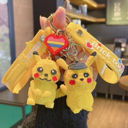 2pcs Blocs De Construction Pikachu Poupe Porte-Cls Pendentif Couple Sac Pokemon Cl De Voiture Pendentif
