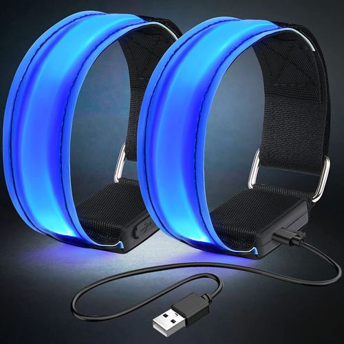 2pcs Brassards Lumineux  Led, Brassard De Course Rflchissant Led Running, Bande Clignotant Rglable Bracelet Lumineux Led De Scurit(Bleu)