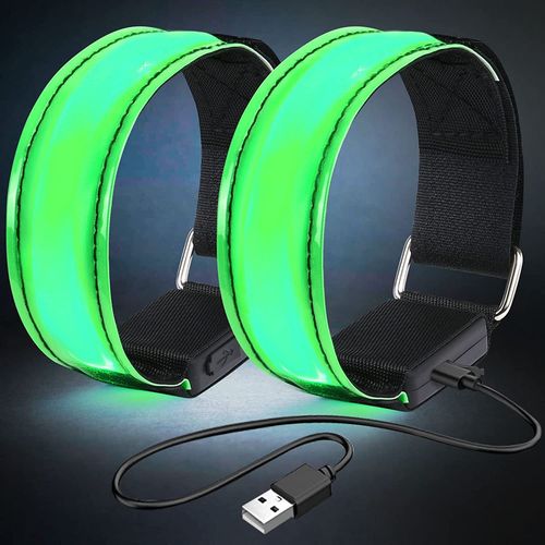 2pcs Brassards Lumineux  Led, Brassard De Course Rflchissant Led Running, Bande Clignotant Rglable Bracelet Lumineux Led De Scurit(Vert)