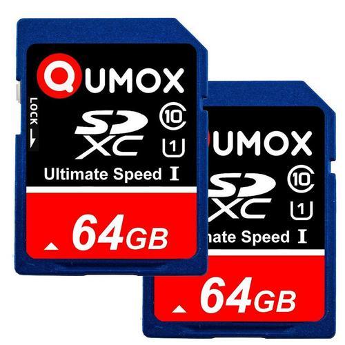 2pcs Carte mmoire SD SDXC 64 Go QUMOX classe 10 UHS-I appareil photo