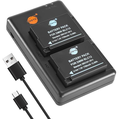 2PCS DMW-BLC12 DMW-BLC12E (1700mAh/7.4V) Batterie Chargeur Compatible pour Panasonic Lumix DMC-G7,DMC-GH2,DMC-FZ330,DMC-FZ200,DMC-FZ1000
