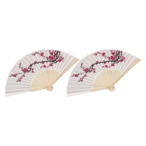 2pcs Eventail  Pliantes En Soie, Design Fleuri Et Fleurs De Prunier Dlicates