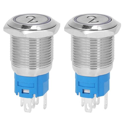 2pcs Plat Auto-Rinitialis 5 Broches Interrupteur  Bouton-Poussoir En Mtal Avec Lumire Et Symbole Numro 2 16mm12vdc Blanc