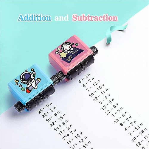 2pcs / Set Portable Smart Roller Digital Teaching Stamp Addition Et Subtraction Math Practice Questions Avec Huile DImpression