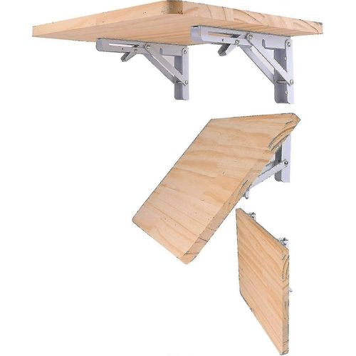 2pcs Supports D'tagre Pliants - Support D'tagre Triangle Pliable En Mtal Robuste, Charnire De Table Pliante Murale De Bricolage, Gain De Place Pour Table De Banc -