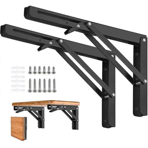 2pcs Supports D'tagre Pliants - Support D'tagre Triangle Pliable En Mtal Robuste, Charnire De Table Pliante Murale De Bricolage, Gain De Place Pour Table De Banc -