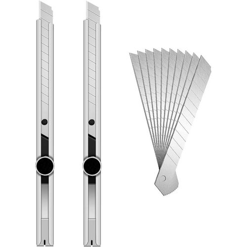 2pices 9mm Verrouillable Coupeur, Cutter De Lames Scables En Angle 60 + 10pices Snap Off Lames De Rechange, Couteau Tout Usage, Cutter De Precision.[G159]