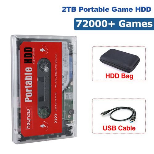 2tb Pas De Manette De Jeu - Disque Dur Externe Hdd Portable De 2 To Avec 72000 Jeux Intgrs, Pour Ordinateur Portable/Pc/Gk3v/Gk Mini Pour Wiiu/Wii/Ps1/N64/Ps2