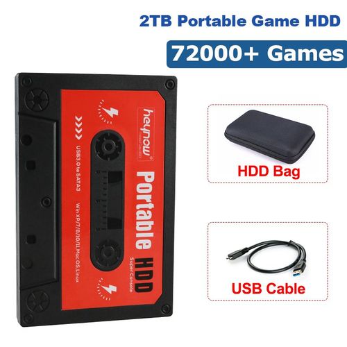 2tb Pas De Manette De Jeu - Disque Dur Externe Hdd Portable De 2 To Avec 72000 Jeux Intgrs, Pour Ordinateur Portable/Pc/Gk3v/Gk Mini Pour Wiiu/Wii/Ps1/N64/Ps2