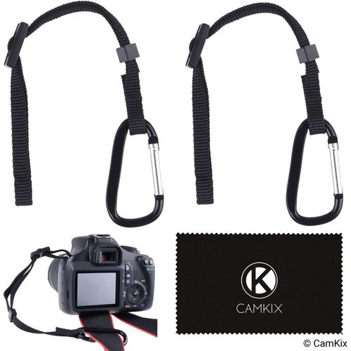2x attache de camra avec mousqueton- Scurisez doublement votre camra- Fixez d'abord  l'?illet de l'appareil photo- Puis accrochez-vous  la courroie de l'appareil photo,etc.