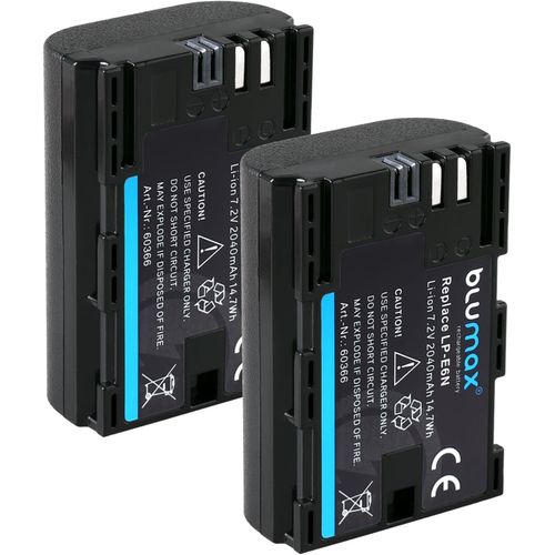 2X Batterie de Rechange pour Canon LP-E6N |- 2040 mAh -| LP-E6NH LP-E6 pour Canon EOS R Ra R6 R7 5D Mark II III IV 5DS R 7D 80D 90D XC10 XC15