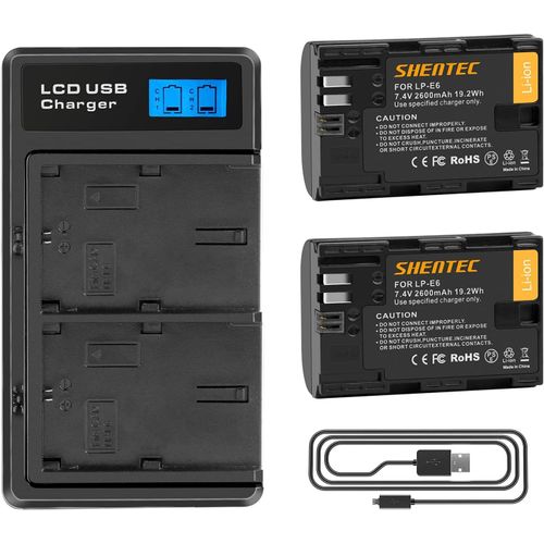 2X Batteries LP-E6 7.4V 2600mAh Li-ION pour Rechange Canon R5II LP-E6 LP-E6 LP-E6N EOS R R5 R6 EOS 90D 60D 70D 80D EOS 5D II 5D IV 5Ds, EOS 6D 6D II EOS 7D 7D Telecamere Mark II