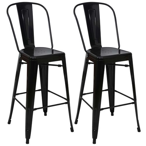 2x Tabouret De Bar Hwc-A73, Chaise De Comptoir Avec Dossier, Mtal, Design Industriel   Noir