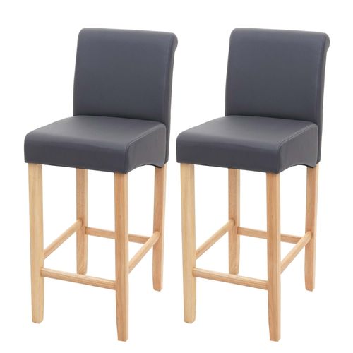 2x Tabouret De Bar Hwc-C33, Tabouret De Comptoir, Bois   Gris Mat, Pieds Clair, Similicuir