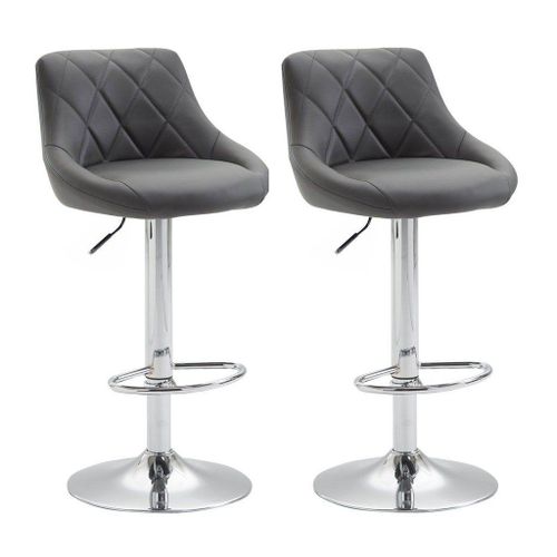 2x Tabourets De Bar En Synthtique Gris Pivotant Avec Repose-Pieds Tdb10080