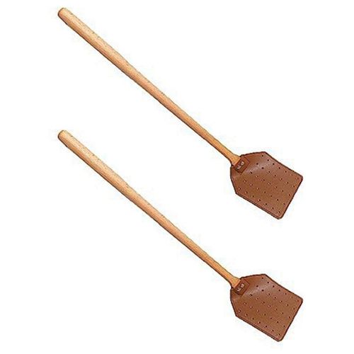 2x Tapette  Mouche En Cuir Pu, Manuelle Robuste Avec Manche Bois, Pour L'intrieur Et L'extrieur