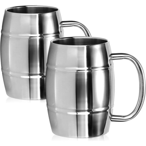 2x Tasse En Acier Inoxydable Xl - Chope  Bire De 400 Ml En Acier Inoxydable 304 - Tasse En Acier Inoxydable - Tasse De Camping  Double Paroi (2 Pices Couleur Argent - Aspect Tonneau)