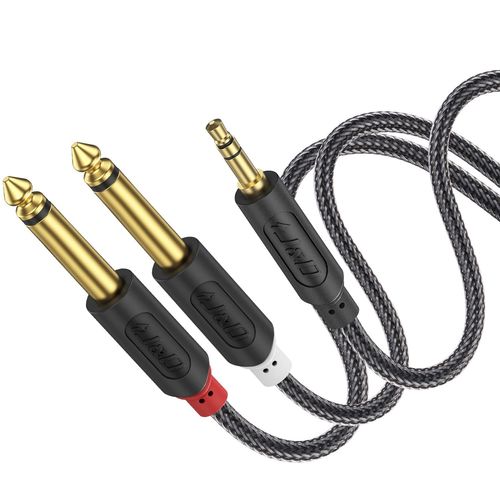 3,5 mm  2 x 6,35 mm Cble, Plaqu Or Srie Audiowave 3,5mm (1/8 Pouce) Mle TRS  2X 6,35mm (1/4 Pouce) Mle TS Mono Cble Splitter avec Tresse en Nylon et PVC Dcortiqu, 4.5 Meter