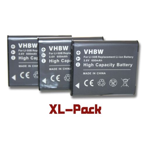 3 batteries 600mAh pour appareil photo remplace General Imaging GB-50, Olympus Li-50B, Ricoh DB-100, Casio NP-150